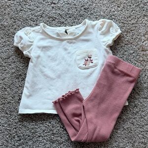 MAX Studio Baby Matching Set White Pink 9-12 months Butterfly Top Pink Leggings